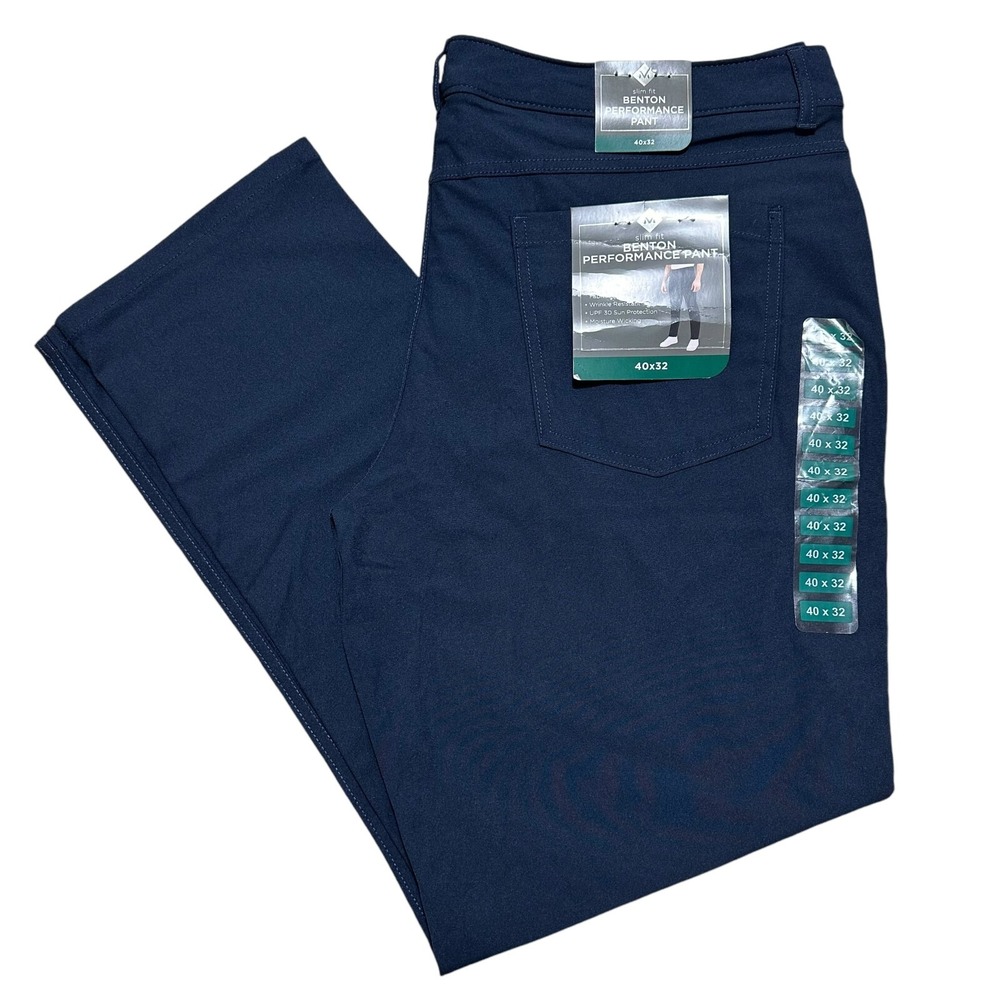 Members Mark Benton Performance Pant Mens 40x32 Dark Navy Slim Fit Stretch New